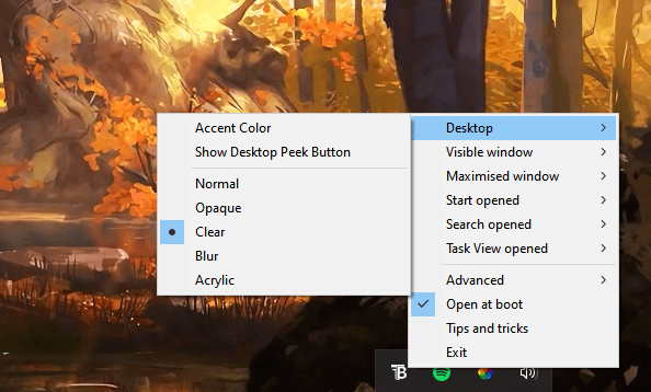Opciones disponibles de TraslucentTB.