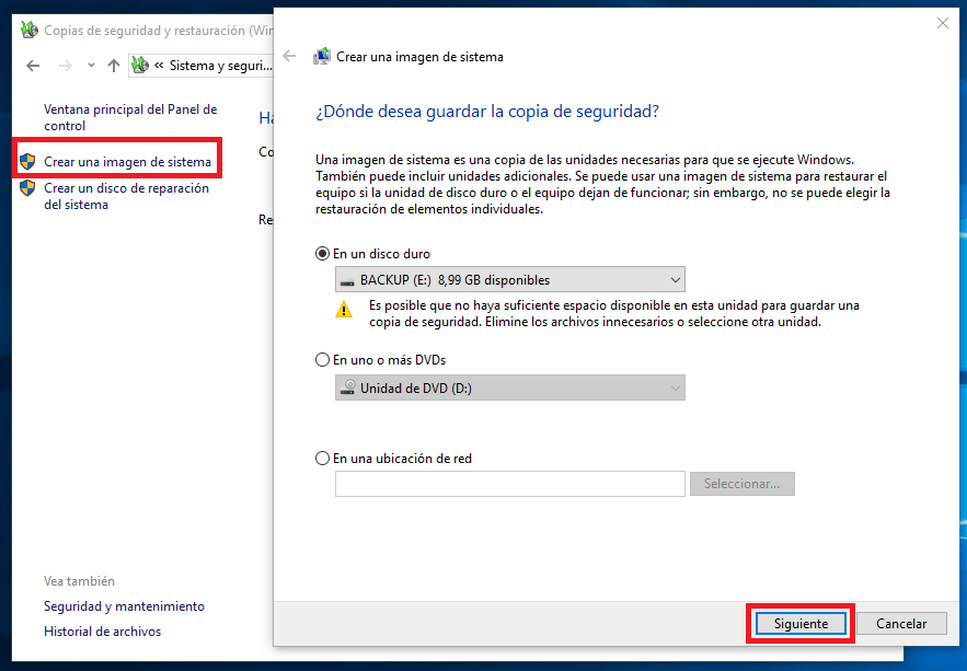 asistente de copias de seguridad