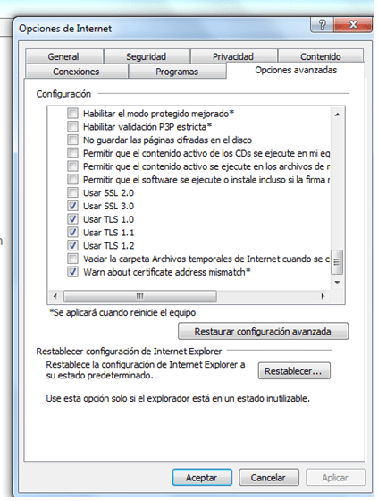Habilitar TLS 1.1 y TLS 1.2 en Internet Explorer 9