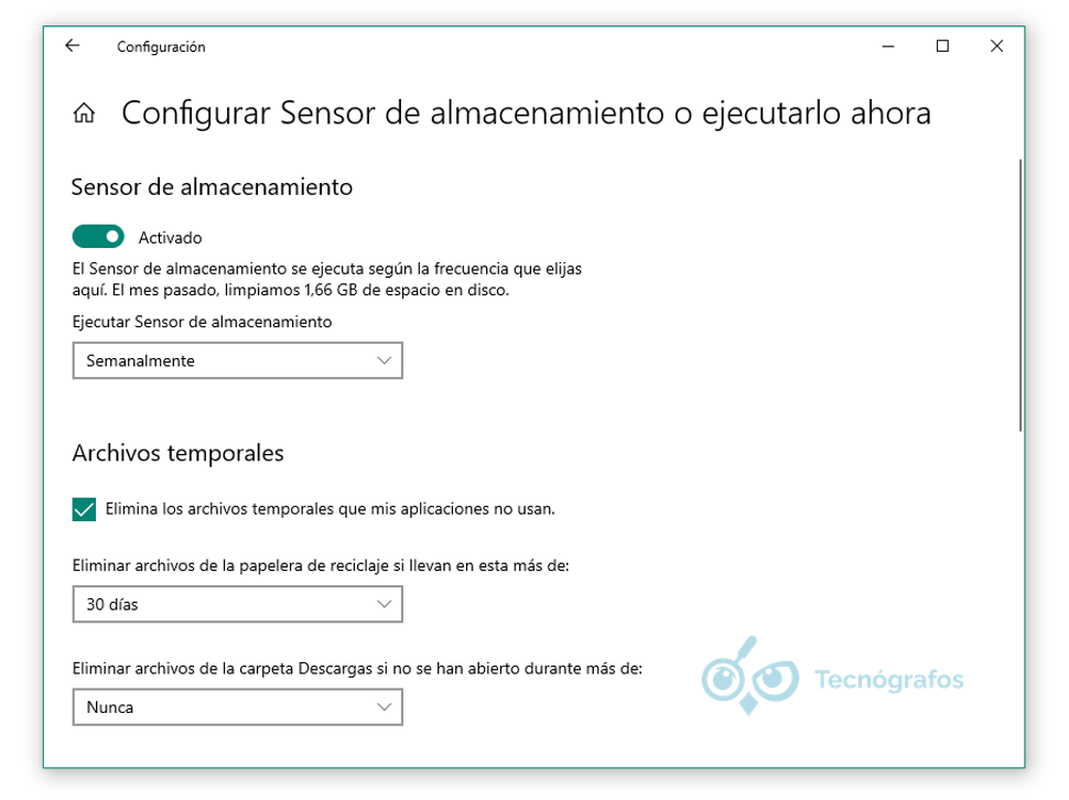 Sensor de almacenamiento de WIndows - Tecnógrafos