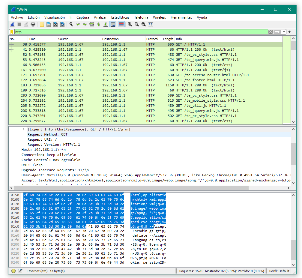 Wireshark analizando el tráfico - Tecnógrafos
