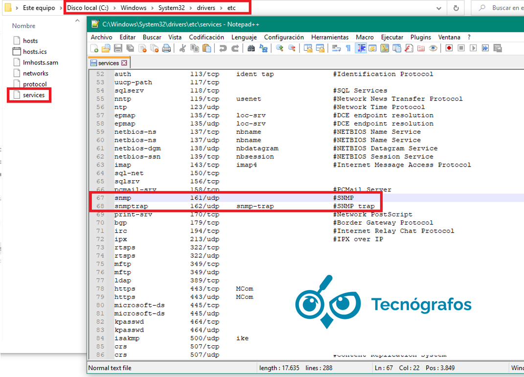 Modificación del archivo services - Tecnógrafos