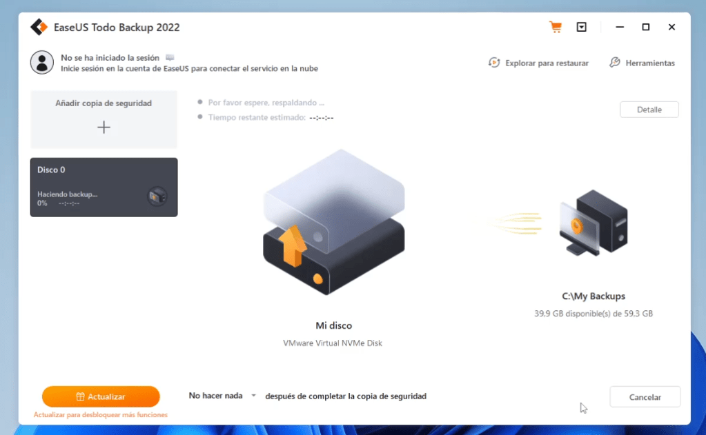 Seleccionar el disco en EaseUS Todo Backup - Tecnógrafos