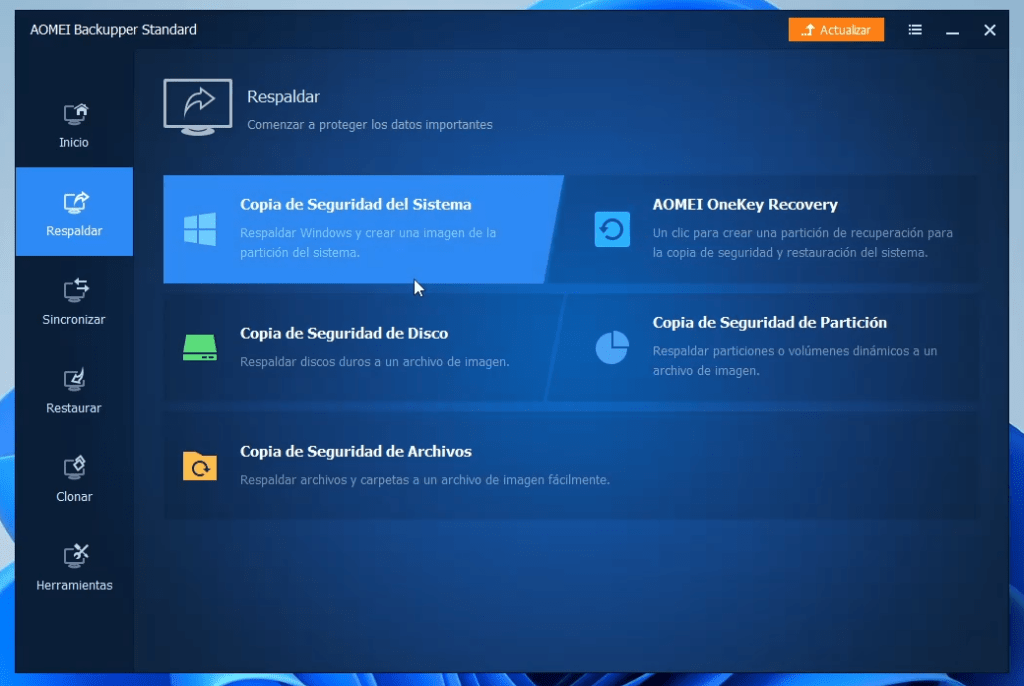 AOMEI Backupper seleccionar copia de seguridad del sistema - Tecnógrafos