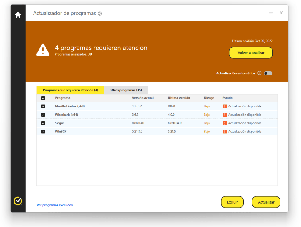 El actualizador de programas de Norton