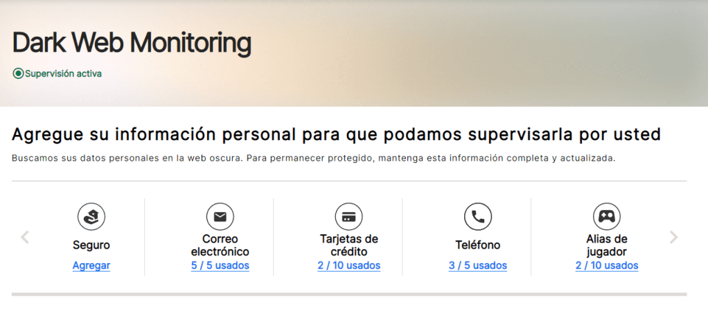 La herramienta Dark Web Monitoring de Norton