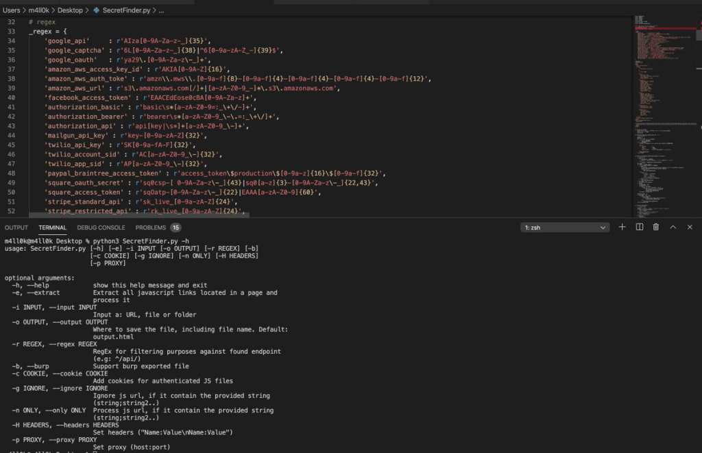 Usando la herramienta SecretFinder